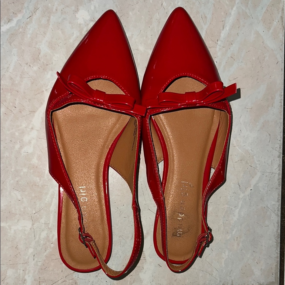 Red Pointed Toe Slingback Flats with Bow